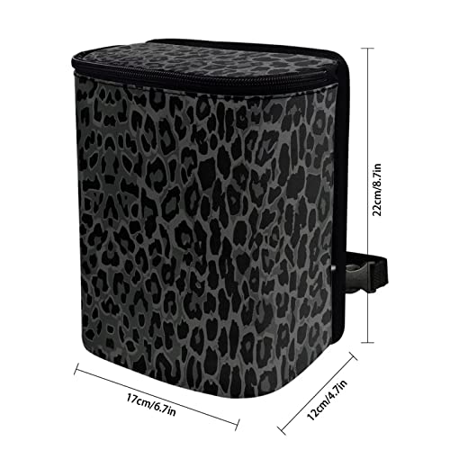 Image of Talayituse Black Leopard Print Car Trash Can with Lid, Leak Proof Auto Trash Bag Hanging Vehicle Garbage Can Multipurpose Storage Container for Back Seat Road Trip