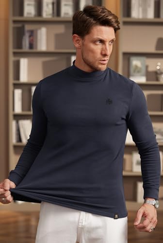 Image of Herberton Mens Mock Turtleneck Shirts Thermal Fleece Casual Undershirt | Mockneck, Long Sleeve, Warm Fleeced, Regular Fit, Soft Feel, Stretchy, Solid Color, Embroidery Design, Cold Weather, S-2XL