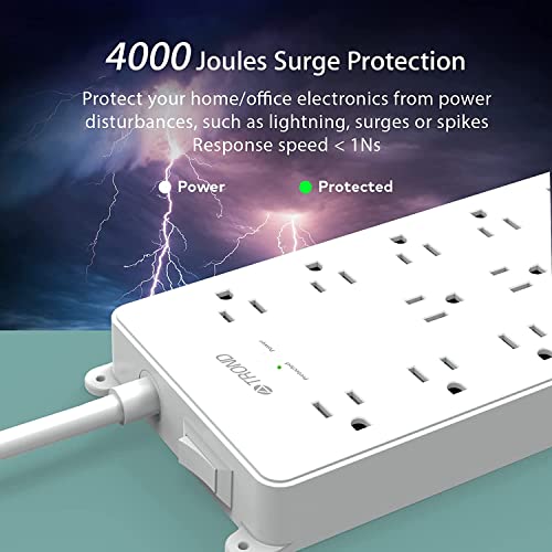 Power Strip Surge Protector - White Extension Cord With Usb, Trond 13 Widely-Spaced Outlets & 4 Usb Ports(1 Usb C), 5Ft, Flat Plug, Under Desk, Wall Mount, Mountable, 4000J, Office, Home, Etl Listed #TOP2