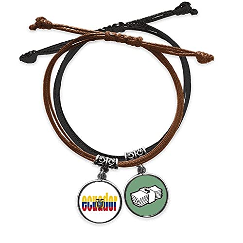 Pulsera de Ecuador ajustable en cuero unisex con la bandera y nombre del país