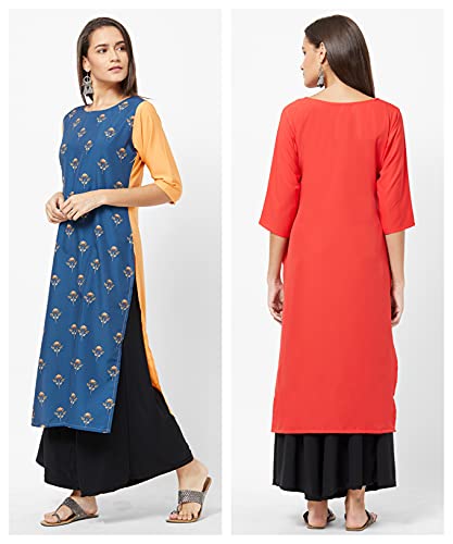 Image of LookMark Womens Printed Crepe A-Line Kurti (Pack of 2 Kurti)