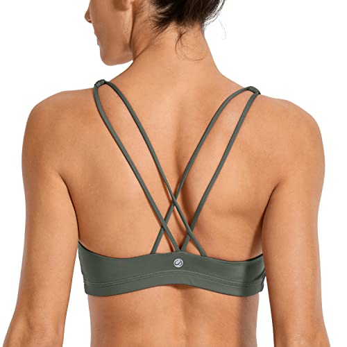 Image of CRZ YOGA U Neck Strappy Sports Bras Grey Sage X-Large | Light Support, Removable Pads, Yoga, Sleek, Criss Cross Back, Scoop Neck, for Women