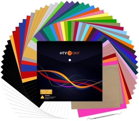 HTVRONT Heat Transfer Vinyl Bundle : 60 Pack Sheets Iron on Vinyl...