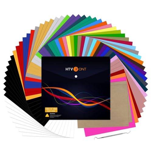 HTVRONT Heat Transfer Vinyl Bundle : 60 Pack Sheets Iron on Vinyl...