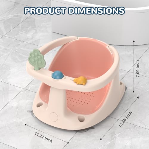 Image of Baby Bath Seat: Infant Bath Seats for Babies Sitting Up - Toddler Bath Seat for Babies 6 Months & Up Baby Bathtub Seat with Non-Slip Suction Cups Baby Bath Tub Chair for Shower, Pink