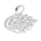 Luxury and Sophisticated 14K Gold Swan Brooch with Sparkling Moissanite Stunning Animal Inspired Crystal Corsage Trendy Trench Coat Accessory, 14K Gold, Moissanite