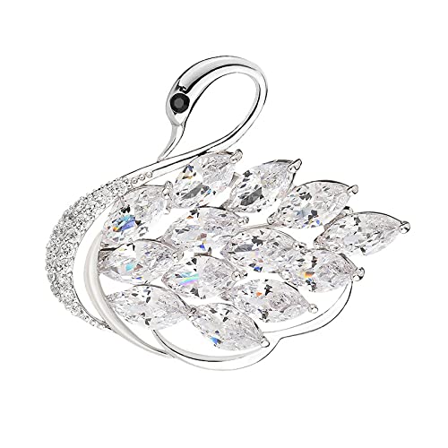 Image of Luxurious and Sophisticated 14K Gold Swan Brooch with Sparkling Moissanite, Stunning Animal Inspired Crystal Corsage, Trendy Trench Coat Accessory