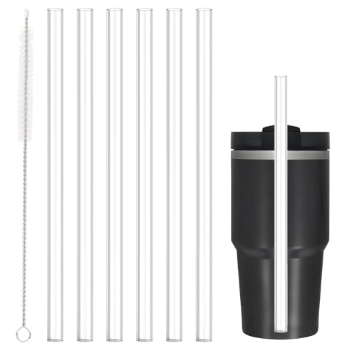 Image of Replacement Straw for Stanley 14 oz 20 oz Cup Tumbler, 6 Pack Long Reusable Color Straws with Cleaning Brush, Dishwasher Safe, Plastic Straws for stanley cup accessories Clear