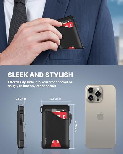 typecase Tactical Wallet for Men Card Holder: Pop Up Card Case, Genuine Leather, Smart, RFID Blocking, Slim, Minimalist, Thin, Front Pocket - 9-13 Card Capacitiy, ID Window, Money Clip (Black)4