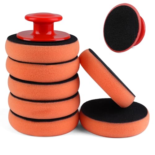 7 Stück Polierschwamm Auto 90mm Polierpads aus weichem Schaumstoff mit 2X rutschfestem Griff Auto Handpolierschwamm für Auto Polieren Wachsen und Fahrzeugpflege