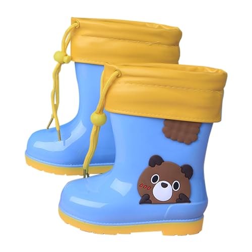 Toddler Kids Boys Girls Cartoon Rain Boots Print Bear Rubber Waterproof Rain Non-Slip Lace Up Shoes Rainy Boots