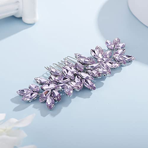 Teyglen Women Dainty Simple Purple Rhinestones Bride Wedding Hair Comb Luxurious Hair Accessories Shiny Rhinestones Bridal Side Hair Combs For Women Bride Girls (Purple) #TOP1