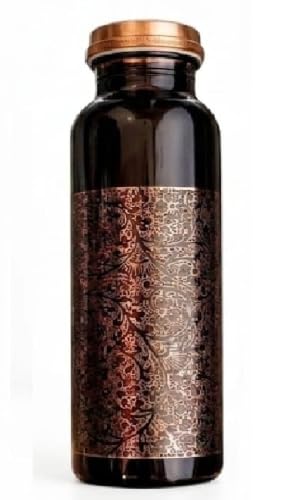 Image of Copper Water Bottle Floral Print Design Leakproof Ayurvedic Drinking Bottle for Home Office Gym Travel for Health Benefits