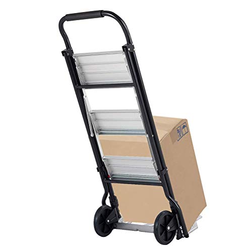 Gimify 3 Step Ladder Folding Cart Dolly with Rolling Wheels Hand Truck Step Stool Portable Lightweight