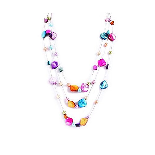 Triple Strands Blister Shell and Beaded Long Necklace Multi Color 48'' Triple Strands Blister Shell and Beaded Long Necklace Multi Color 48''