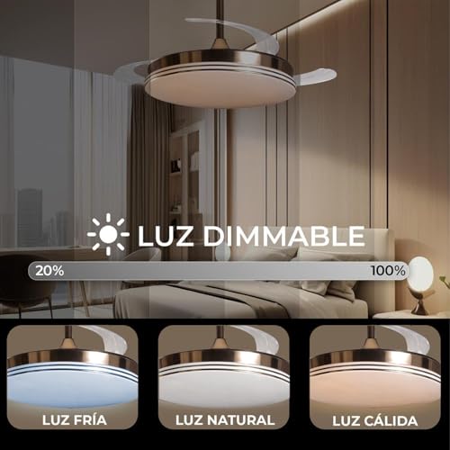 Lampe ventilateur de plafond doré Ø106 cm plafonnier LED télécommande DRW - 5