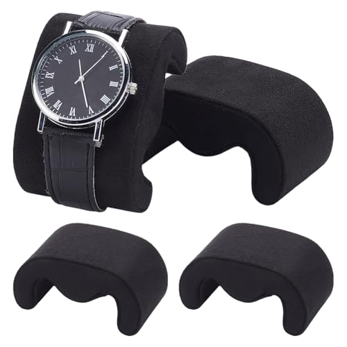WADORN 4 pièce Oreiller pour Boîtier de Montre Coussin de Présentation de Montre en Imitation Daim Coussin de Présentation de Montre de M Coussin de Support pour Présentoir de Bijoux, Noir
