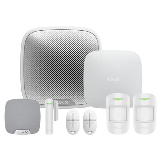 AJAX Systems Kit de démarrage d'alarme sans fil 2G+LAN pour appartements, 2 détecteurs de mouvement, 2 porte-clés, 1 capteur de porte, 1 sirène domestique, 1 sirène de rue, carte SIM, garantie