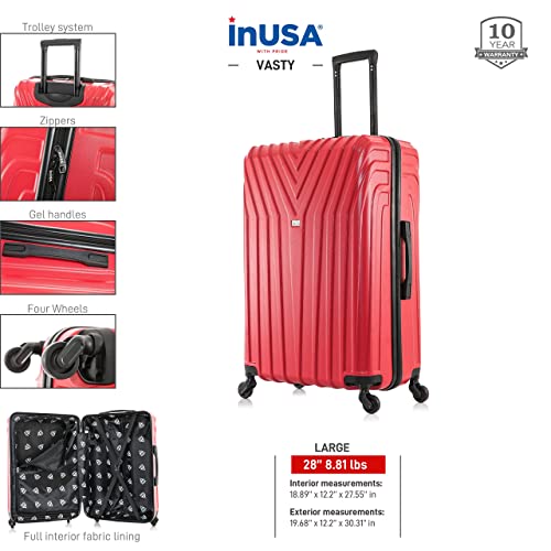 InUSA VASTY Luggage with Spinner Wheels | Durable Lightweight Hardside Suitcase, Travel Bag with Handle and Trolley, 28-Inch Large Checked Luggage | Red3