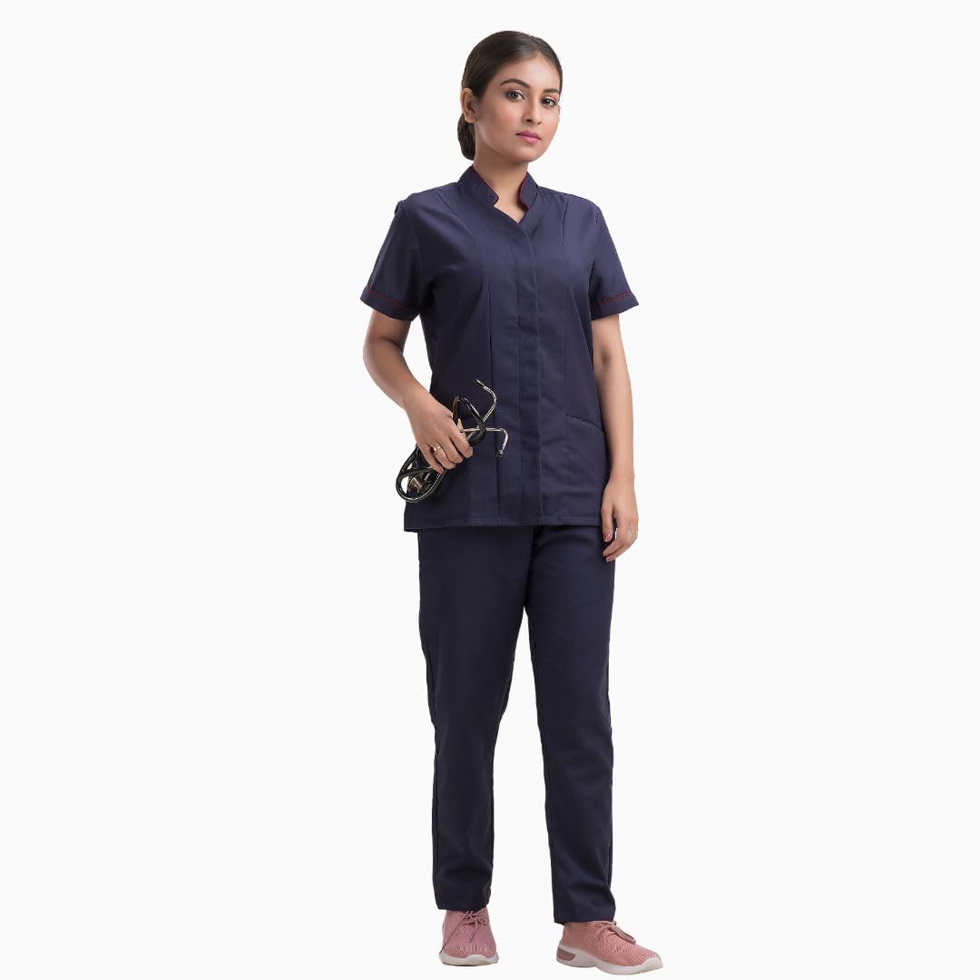 HOSPRIQS FIO Nurse Uniform Half Sleeves Top With 2 Bottom Pockets & Regular Fit Pant With Two Side Pockets | Ideals for Hospital Staff/Clinics/Home Health/Nanny Uniforms |