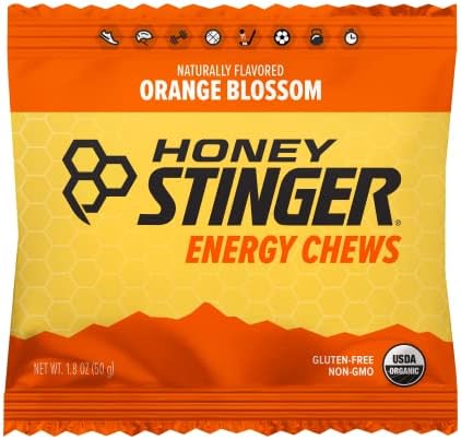 Honey Stinger Organic Orange Blossom Energy Chew | Gluten Free & Caffeine Free | For Exercise, Running and Performance | Sports Nutrition for Home & Gym, Pre and Mid Workout | 12 Pack, 21.6 Ounce