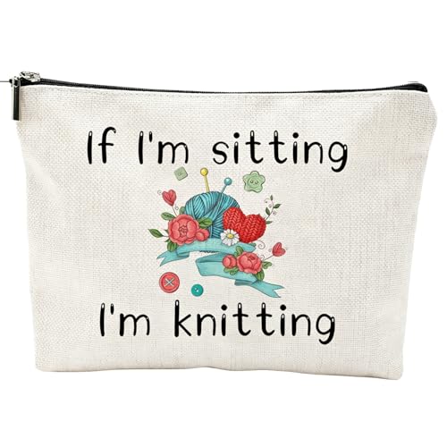 XETHI Stricktasche aus Canvas mit Reißverschluss, 25×17×5,5 cm