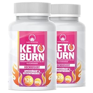 KETO BURN® eetlustremmers, capsules, afvallen en stofwisseling, extreem hoge dosis met glucomannan, choline, vitamine B1 + vitamine B6 voor vrouwen en mannen, voedingssupplement, snel en sterk, 21