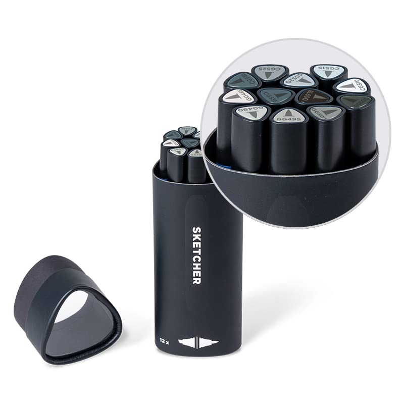 MOLOTOW Sketcher Dual-Tip Marker Set - Grey Kit 2 (12 Markers)