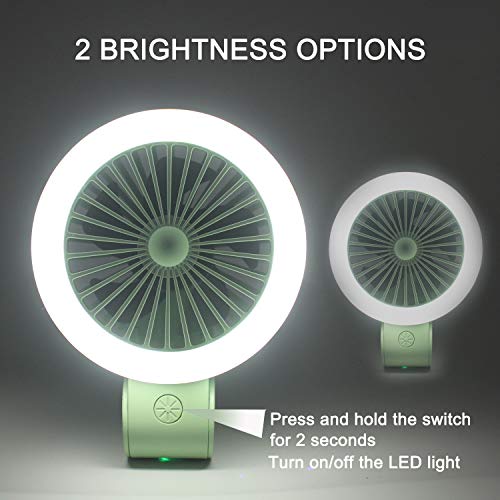Mini Handheld Fan With LED light, Mini Portable Fan, Sansent 3 Speed Adjustable Usb Personal Desk Fan With Usb Rechargeable Battery Operated,small Outdoor Fan Can Put In Cloth Pocket (Green)
