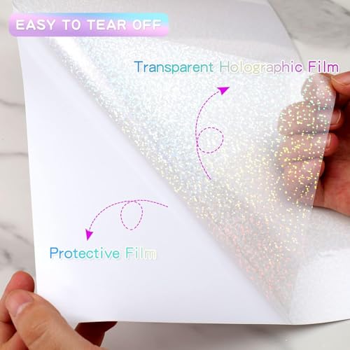 Image of True-Ally 20 Sheets Holographic Sticker Paper, Transparent Holographic Vinyl Laminate Film, Clear Overlay Lamination Sticker Paper Self Adhesive Waterproof - 8.5x11 inch (Glitter DOT Pattern)