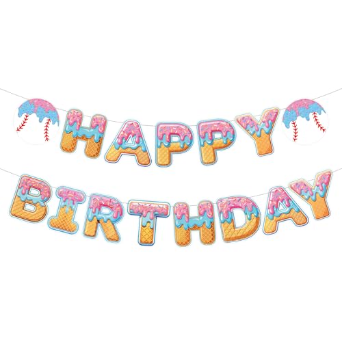Image of Supervitae Happy Birthday Banner Baseball, Baseball Ice Cream Drip Birthday Banner, Baseballs Party Hanging Decorations Sport Theme Party Supplies for Sport Parties Favors Decoration