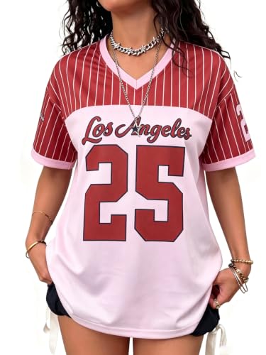 Image of Jersey Shirts for Women Y2k Graphic Tees V Neck Baggy Streetwear Number Oversized T Shirt Summer Tops