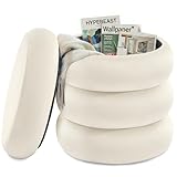 SONGMICS LOM018LH01 Schminktischhocker, rund, mit Aufbewahrung, gepolsterte Fußstütze, Abnehmbarer Deckel, Wohnzimmer, Schlafzimmer, Flur, einfach zu montieren, 43 x 47 cm, Samt, Cremeweiß