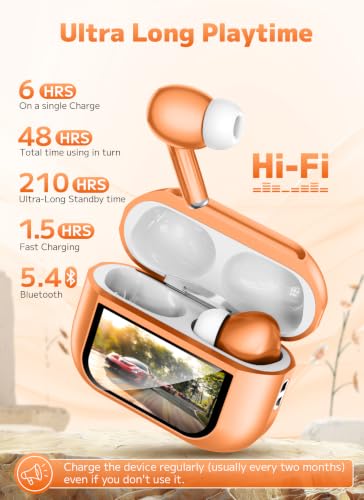 Image of Bucephalus Wireless Earbuds, Bluetooth 5.4 Ear Buds, ENC Noise Cancelling Headphones with 48H Playtime, Bass Stereo Sound, Compatible with iPhone, Android, Pad - Bright Orange