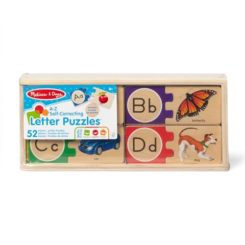 image for Melissa & Doug Self-Correcting Alphabet Wooden Puzzles with Storage Bo