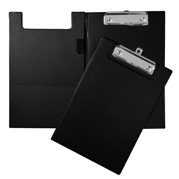 Janrax Black Foldover Clipboard A5 Folding Clipboard with Front Cover Inside Pocket & Hanging Hook