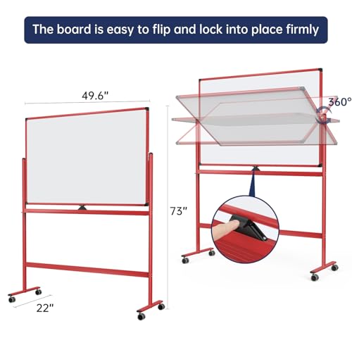 Image of Large Dry-Erase Rolling Magnetic Whiteboard - 48 x 32 Inches Dry Erase Board with Stand Height Adjust Double Sides Mobile White Board Easel on Wheels with 25 Sheets Paper Pad Office, Home & Classroom