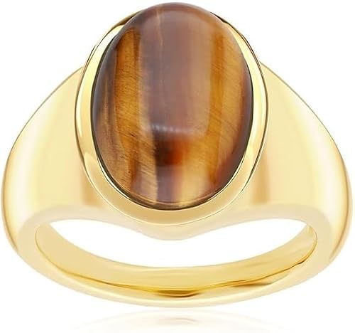 AAKYN JEWELS Tiger Eye Ring for Men 14k Gold Vermeil Handmade Gemstone Gift for Him Signet Band for Men Statement Jewelry for Mens Lapis Lazuli Ring (TIGER EYE, 8)