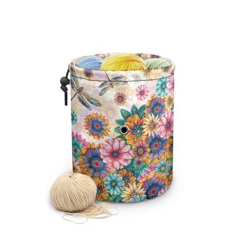 Image of Sellikakes Yarn Bag Yarn Holder Crochet Organizer, Bohemian Dragonfly Crocheting Storage Bag, Portable Mini Knitting Bag Yarns Store Skein Ball, Crochet Project, Knitting Supplies