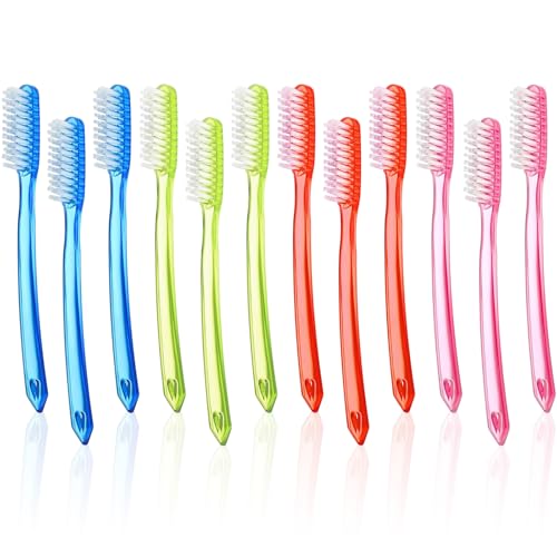 SAIIURV 12 Piezas Cepillos de Dientes de Cerdas Duras y Firmes para Adultos, Manual Cepillo de Dientes de Cabeza Enorme para Viaje Adultos Limpieza Oral, 4 Colores (12)