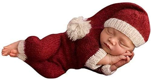 Amazon Co Jp Tesss ０ １ヶ月 クリスマス サンタコスチューム ベビー 新生児 赤ちゃん 2点セット ニット 毛糸 サンタ服 可愛い ニューボーンフォト 寝相アート 着ぐるみ 記念撮影 出産祝い ファッション