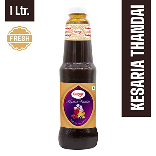 Image of SHREE Guruji Kesaria Thandai & Khus Sharbat Combo Pack Special Dry Fruit Syrup Instant Refreshing Drink For Summer (1 Litre), Liquid