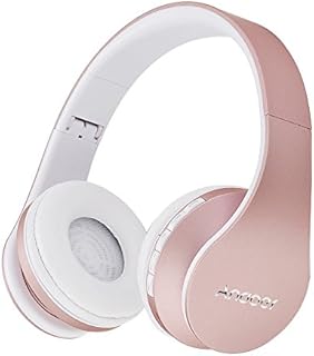 Andoer Wireless Bluetooth Over Ear Stereo Foldable Headphones, Wireless and Wired Mode Headsets with Soft Memory-Protein Earmuffs w/Mic for Mobile Phone PC Laptop(Rose Gold)