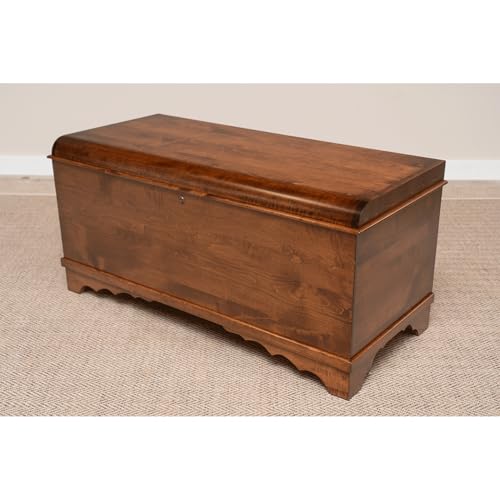 Image of Rustic Red Door Co. Cedar Hope Chest with Waterfall Top and Tray, Amish Made Wooden Storage Trunk Box for Bedroom, Blanket, Clothes, Anti-Slam Hinges and Lock, Brown Maple Wood, Asbury Stain, 36 inch Long
