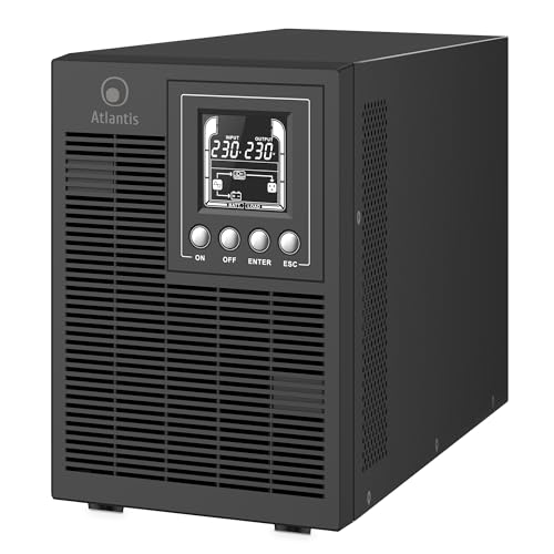 Atlantis A03-OP2002P Pro Onduleur (UPS) Online Double Conversion et Pure sinusoïde avec Une Puissance de 2000VA 1800W, Tour, écran LCD, USB, RS-232 série, 4 Sorties...
