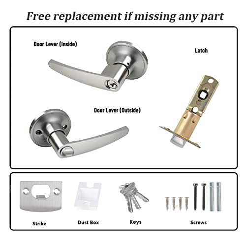 Hisafe Entry Lever Door Handle Satin Nickel Finish Locking Lever Set, Classic Door Handle With Lock, 1 Pack #TOP3