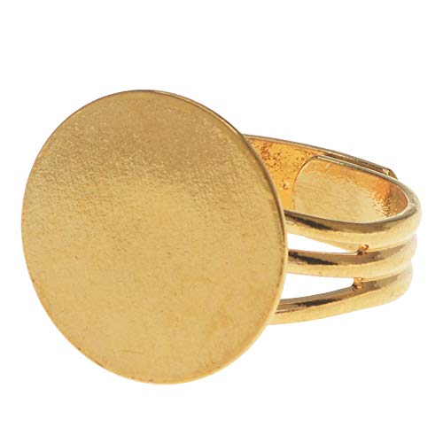 Beadaholique 4-Piece Adjustable Ring with 16mm Pad for Gluing, 22K Gold Plated