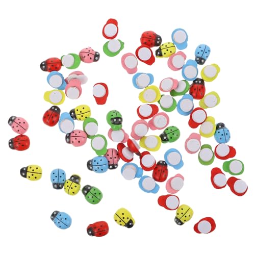 Gatuida 100 Piezas Mariquitas Adhesivas de Madera Mini Decoraciones Coloridas Resistentes al Agua para Manualidades y Jardines Miniatura