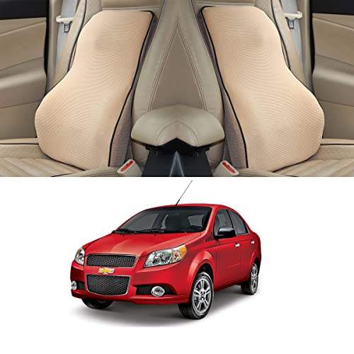 Image of Oshotto Air Fabric Lumbar Support for Office Chair | Back Pillow for Car | Memory Foam Orthopedic Cushion - Provides Low Back Support Compatible with Chevrolet Aveo (Beige)
