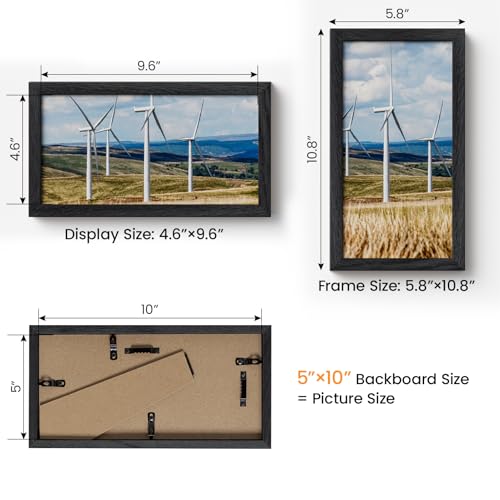 Image of 5x10 Picture Frame,Solid Oak Wood 5 inchx10 inch Photo Frame, Black Color Tempered Real Glass 5 by 10 Wooden Frames with No Mat,10x5 Picture Frames for Wall or Tabletop Display